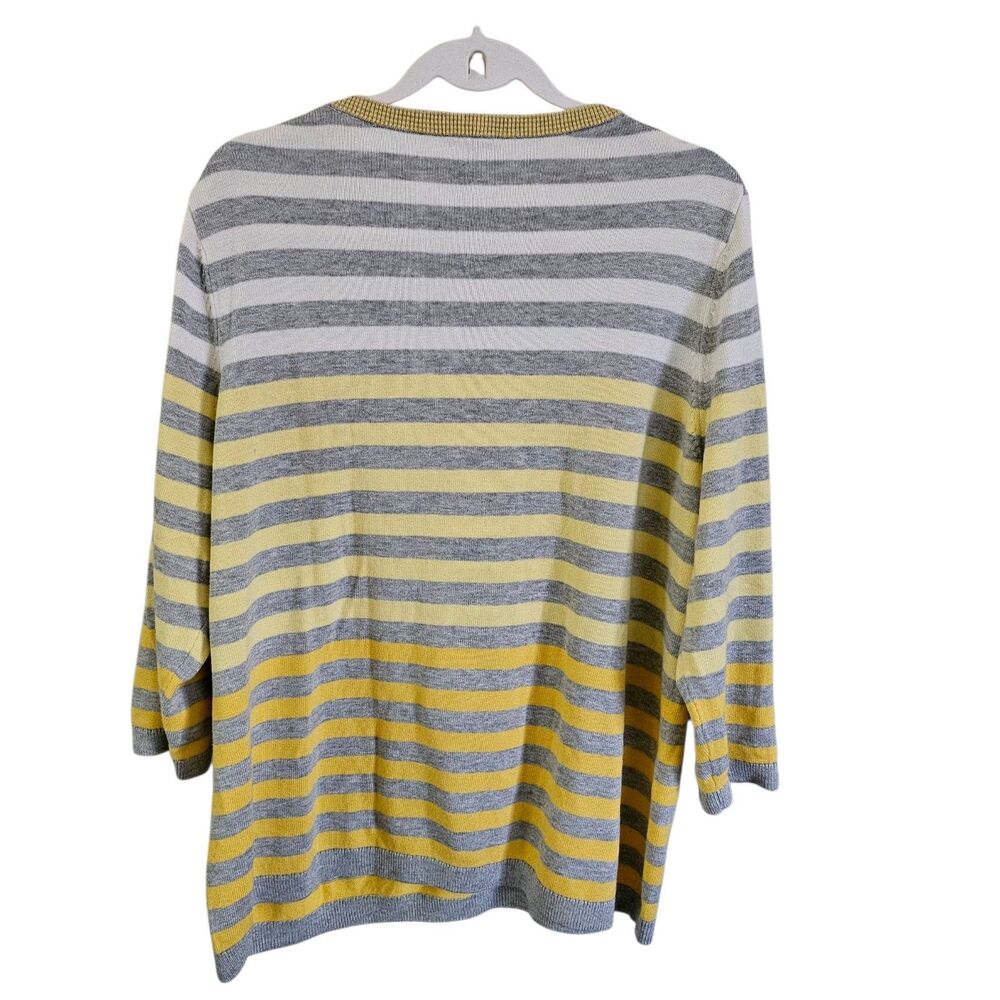 Talbots Sweater 2X Ombre Stripe Yellow Gray White 3/4 Sleeve Preppy Crew Neck - Picture 3 of 9